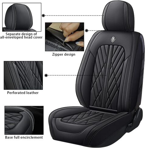 Car Seat Cover Fit for Nissan Titan 2004-2023,5 Seats Napa Leather Waterproof Anti-Slip Seat Cover,Airbag Compatible Easy to Install(Black) in Saudi Arabia