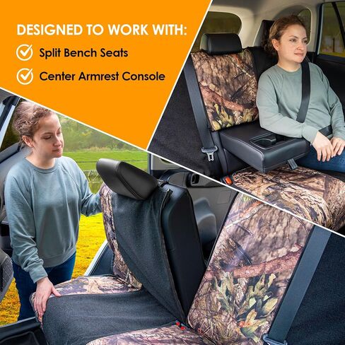 Mossy Oak Camo Rear Bench Car Seat Cover Towel Protector; Protects Seats from Sweat, Dirt, Dogs, Kids; Heavy Duty, Universal Fit for Cars SUVs MiniVans Trucks, EZ fit, Non Slip Grip in Saudi Arabia