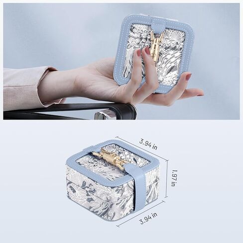 Travel Jewelry Box, Small Portable Jacquard Fabric Organizer Storage Case with Metal Lock Buckle, Travel Essentials Gift for Girls, Women (Grayish Blue) in Saudi Arabia