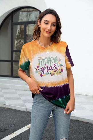 Mardi Gras Shirts for Women New Orleans Graphic Shirt Carnival Party Short Sleeve Tops in Saudi Arabia
