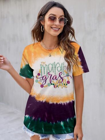 Mardi Gras Shirts for Women New Orleans Graphic Shirt Carnival Party Short Sleeve Tops in Saudi Arabia