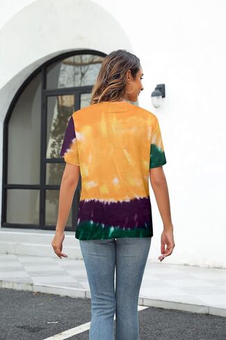 Mardi Gras Shirts for Women New Orleans Graphic Shirt Carnival Party Short Sleeve Tops in Saudi Arabia