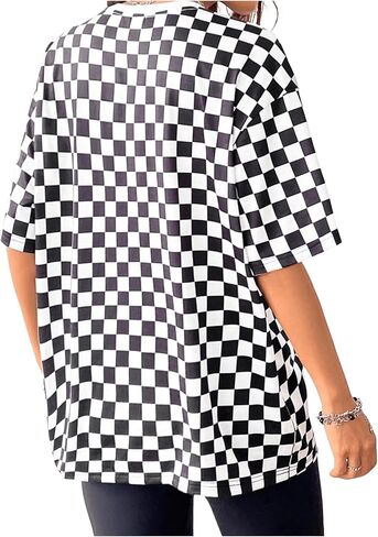 SOLY HUX Women's Plus Size Checkered Printed T-Shirts Short Sleeve Crewneck Loose Tee Tops in Saudi Arabia