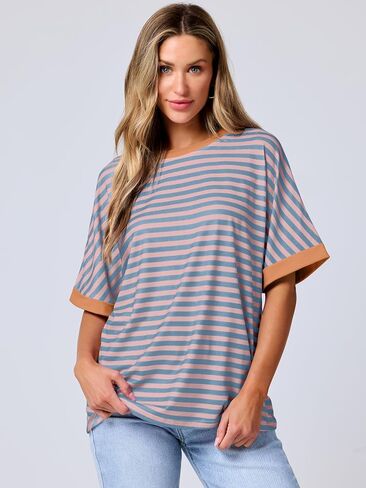ANRABESS Womens Oversized T Shirts Striped Basic Tees Short Sleeve Crewneck Casual Loose Tops Shirts 2025 Summer Outfits in Saudi Arabia