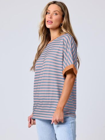 ANRABESS Womens Oversized T Shirts Striped Basic Tees Short Sleeve Crewneck Casual Loose Tops Shirts 2025 Summer Outfits in Saudi Arabia
