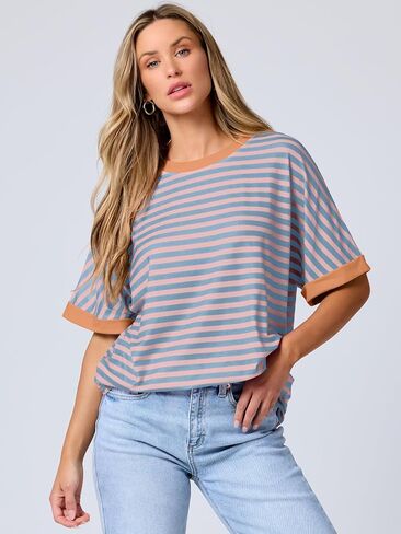 ANRABESS Womens Oversized T Shirts Striped Basic Tees Short Sleeve Crewneck Casual Loose Tops Shirts 2025 Summer Outfits in Saudi Arabia