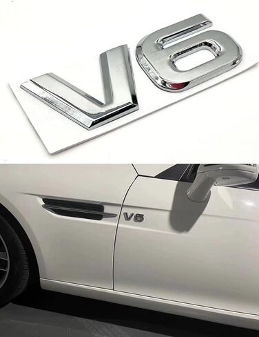 2 قطعة V6 شعار ملصق سيارة ثلاثية الأبعاد شعار سبائك الزنك الكروم شعار شارة ملصق بديل لتاكوما (V6 والفضة) in Kuwait