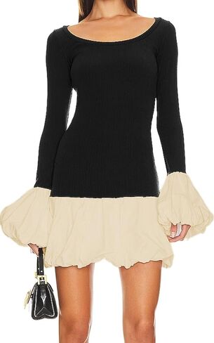 Women's 2024 Fall Dress Sexy Crew Neck Puffy Long Sleeve Bubble Party Club Bodycon Mini Dresses in Kuwait