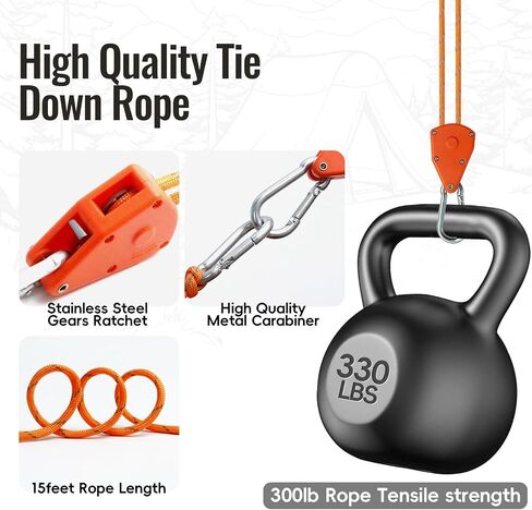 15FT Retractable Ratchet Tie Down Straps with Reinforced Metal Gear, 5/32" Heavy Duty Ratchet Rope Hanger for Various Tie-Down Uses(2-Pack) in Kuwait