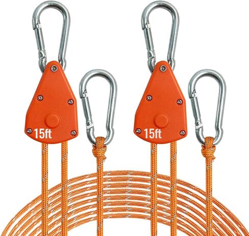 15FT Retractable Ratchet Tie Down Straps with Reinforced Metal Gear, 5/32" Heavy Duty Ratchet Rope Hanger for Various Tie-Down Uses(2-Pack) in Kuwait