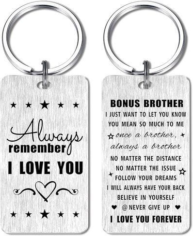 Gezxin Bonus Brother Keychain Gifts - عيد ميلاد سعيد خطوة الأخ عيد ميلاد سلسلة المفاتيح من أي وقت مضى - هدية عاطفية لمكافأة خطوة الأخ الزفاف عيد الميلاد عيد الميلاد عيد الحب عيد الأب عيد الفصح يعرض in Kuwait