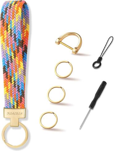 XGALBLA Women's Stretchy Wristlet Keychain,Cute Key Chain,Woven Wrist Lanyard for Car Keys Holder with 3 Keyrings and D-ring in Kuwait