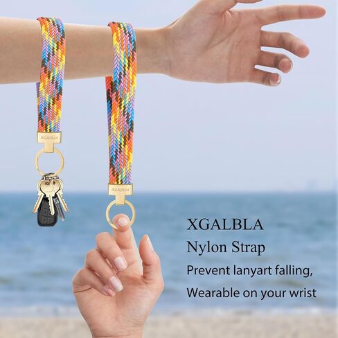 XGALBLA Women's Stretchy Wristlet Keychain,Cute Key Chain,Woven Wrist Lanyard for Car Keys Holder with 3 Keyrings and D-ring in Kuwait