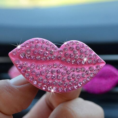 2 Pieces Bling Sexy Lip Air Vent Clips Rhinestone Lipstick Car Air Freshener Clip Crystal Car Air Outlet Decorations Charm Car Inter Decor Accessories for Girls Women in Kuwait