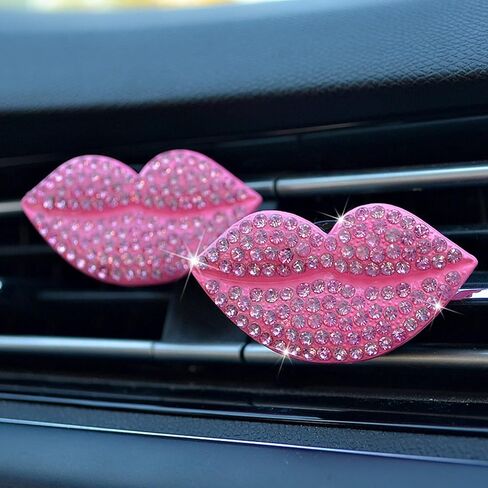 2 Pieces Bling Sexy Lip Air Vent Clips Rhinestone Lipstick Car Air Freshener Clip Crystal Car Air Outlet Decorations Charm Car Inter Decor Accessories for Girls Women in Kuwait