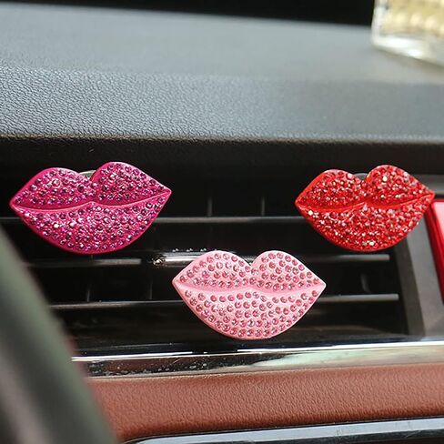 2 Pieces Bling Sexy Lip Air Vent Clips Rhinestone Lipstick Car Air Freshener Clip Crystal Car Air Outlet Decorations Charm Car Inter Decor Accessories for Girls Women in Kuwait