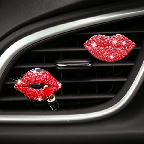 2 Pieces Bling Sexy Lip Air Vent Clips Rhinestone Lipstick Car Air Freshener Clip Crystal Car Air Outlet Decorations Charm Car Inter Decor Accessories for Girls Women in Kuwait
