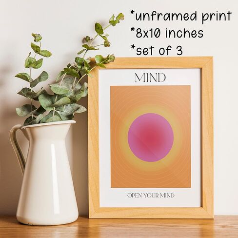 KEUSPI Mind Body Soul Colorful Aura Energy Gradient Minimalist Y2K Wall Art Poster Posters Prints for Girls Bedroom Dorm Decor,Positive Spiritual Decorations Posters Unframed 8x10 Inches Set of 3 in Kuwait