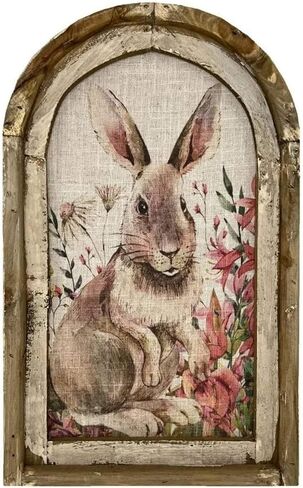 2D Rabbit-Shaped Wooden Wall Art Decor | Unframed Canvas, Perfect for Nursery, Home Office, Living Room Decorations & Gift | Retro Easter Bunny Posters | Vintage Rustic Farmhouse Style (12 x 8 inch) in Saudi Arabia