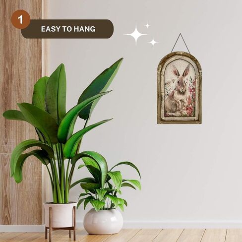 2D Rabbit-Shaped Wooden Wall Art Decor | Unframed Canvas, Perfect for Nursery, Home Office, Living Room Decorations & Gift | Retro Easter Bunny Posters | Vintage Rustic Farmhouse Style (12 x 8 inch) in Saudi Arabia