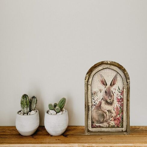 2D Rabbit-Shaped Wooden Wall Art Decor | Unframed Canvas, Perfect for Nursery, Home Office, Living Room Decorations & Gift | Retro Easter Bunny Posters | Vintage Rustic Farmhouse Style (12 x 8 inch) in Saudi Arabia