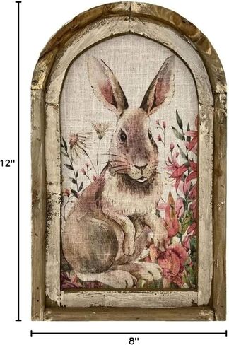 2D Rabbit-Shaped Wooden Wall Art Decor | Unframed Canvas, Perfect for Nursery, Home Office, Living Room Decorations & Gift | Retro Easter Bunny Posters | Vintage Rustic Farmhouse Style (12 x 8 inch) in Saudi Arabia