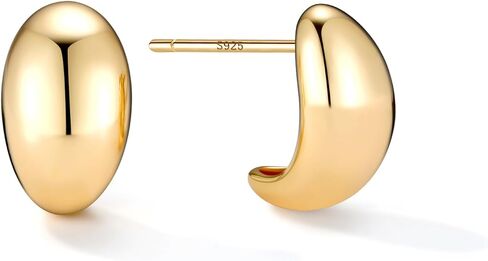 14K Real Gold Plated 925 Sterling Silver Post Huggie Earrings Gold Dome Huggie Hoop Earrings Dome Hoops for Women in Saudi Arabia