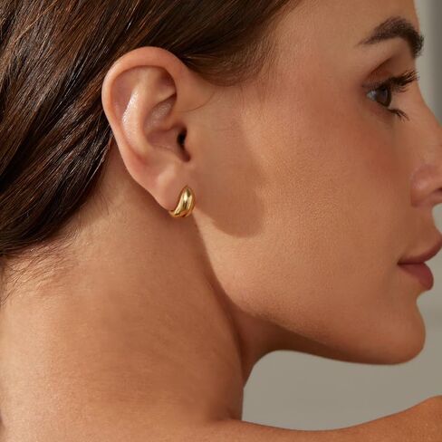 14K Real Gold Plated 925 Sterling Silver Post Huggie Earrings Gold Dome Huggie Hoop Earrings Dome Hoops for Women in Saudi Arabia