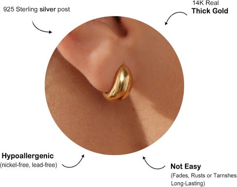 14K Real Gold Plated 925 Sterling Silver Post Huggie Earrings Gold Dome Huggie Hoop Earrings Dome Hoops for Women in Saudi Arabia
