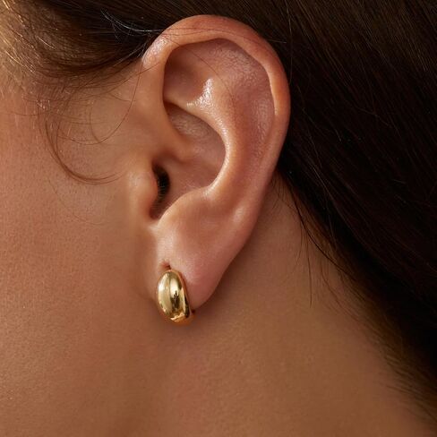 14K Real Gold Plated 925 Sterling Silver Post Huggie Earrings Gold Dome Huggie Hoop Earrings Dome Hoops for Women in Saudi Arabia