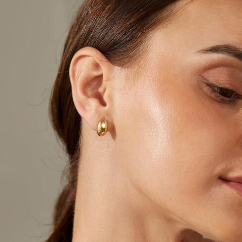 14K Real Gold Plated 925 Sterling Silver Post Huggie Earrings Gold Dome Huggie Hoop Earrings Dome Hoops for Women in Saudi Arabia