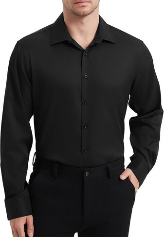 Men's Dress Shirt for Business & Casual - Black Button Long Sleeve - Office, Wedding, Dates Shirts in Saudi Arabia