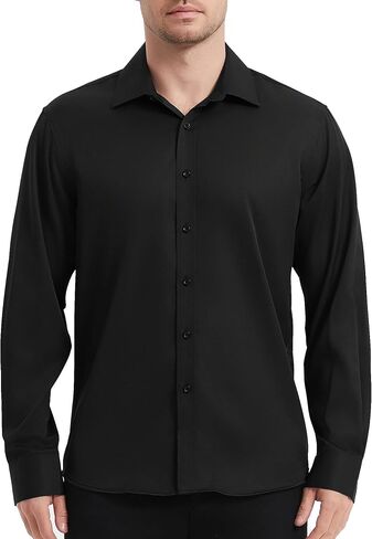 Men's Dress Shirt for Business & Casual - Black Button Long Sleeve - Office, Wedding, Dates Shirts in Saudi Arabia