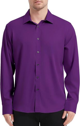 Men's Dress Shirt for Business & Casual - Black Button Long Sleeve - Office, Wedding, Dates Shirts in Saudi Arabia