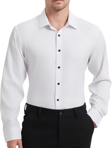 Men's Dress Shirt for Business & Casual - Black Button Long Sleeve - Office, Wedding, Dates Shirts in Saudi Arabia