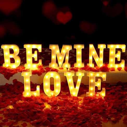 عيد الحب BE MINE LOVE Sign علامات سرادق ديكور للطاولة معلقة على الحائط لليلة رومانسية تعمل بالبطارية LED تضيء الحروف لقضاء العطلات وحفلات الزفاف وتزيين غرفة المنزل in Kuwait