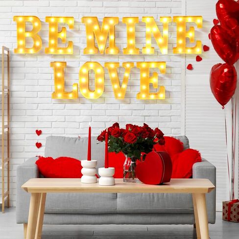 عيد الحب BE MINE LOVE Sign علامات سرادق ديكور للطاولة معلقة على الحائط لليلة رومانسية تعمل بالبطارية LED تضيء الحروف لقضاء العطلات وحفلات الزفاف وتزيين غرفة المنزل in Kuwait