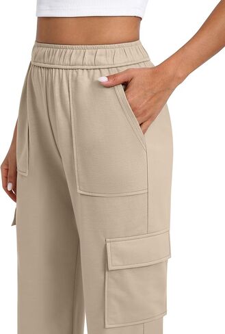 بنطلون رياضي كارجو نسائي بجيوب، عالي الخصر وواسع الساق للمشي لمسافات طويلة، كاجوال فضفاض، رياضي للركض، شتاء خريف in Kuwait