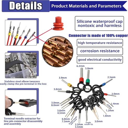 Connector Pins Kit Terminal Pin Automotive Car Electrical 1/1.5/1.8/2.2/2.3/2.5/2.8/3.5mm Male&Female Wire Seals Removal Tool kit Motorcycle ATV Wire Non-Insulated Plug Crimp tools Set in Kuwait