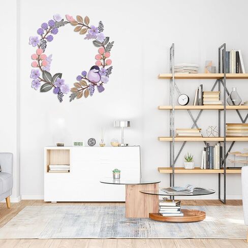 DUZYXI Round Metal Bird Wall Art Decor Metal Birds Mural Hanging Silhouette Bird and Flower Combination Patio Decor Suitable for Home Garden Living Room and Porch Party Art Decor-Purple in Saudi Arabia