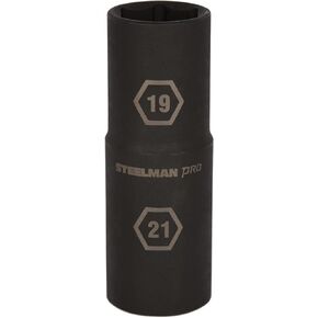 Steelman 1/2-Inch Drive 6-Point 19mm x 21mm Thin Wall Double Ended Impact Flip Socket, Durable Corrosion-Resistant Steel, Laser-Etched Callouts