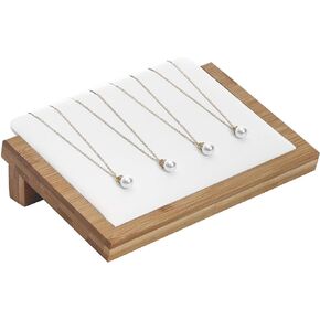 Bocar Bamboo Jewelry Display Stand Showcase for Pendant Necklace (ZZ-2S-white leather)