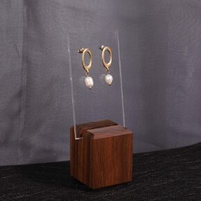 GemeShou Walnut Earring Display Stand for selling, Acrylic Stud earring holder, Wooden Jewelry storage organizer for boutique store closet Show Photo prop【Walnut stand acrylic card Height 5.1 inch】