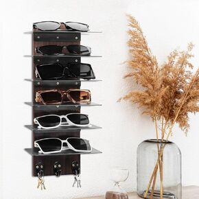 Wood Sunglasses Holder Display Stand, Wall Mounted Retail Eyewear Showcase Shelf Rack, Holds 6-Pairs