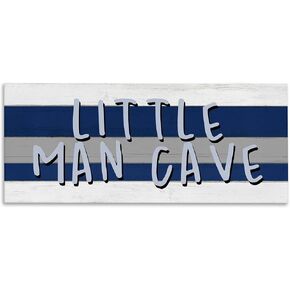Stupell Industries Boy's Little Man Cave Playroom Sign Blue White, Designed by Kim Allen Wall Art, 10 x 24, Canvas