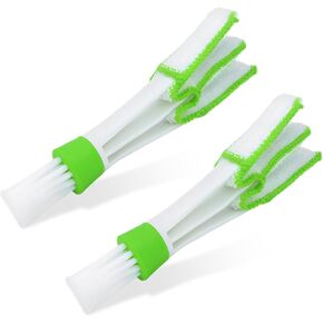 2 PCS Mini Duster for Car Air Vent, Double Ended Automotive Air Vent Microfiber Duster & Brush, Dust Collector Cleaner for Keyboard Window Leaves Shutter, Car Accessories (Red & White)