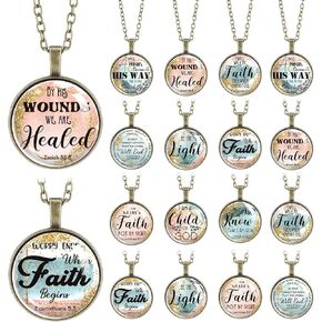 Tondiamo 18 Pcs Bible Verse Necklace, Inspirational Round Metal Glass Bulk Pendant Prayer Gift for Men Women Christian