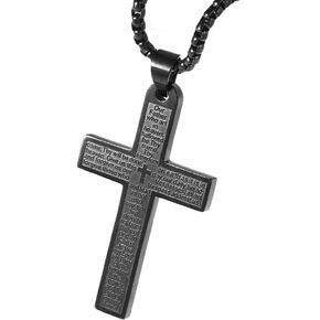 Stainless Steel Cross Necklace, Lord's Prayer Cross Pendant Necklace with 24" Hip Hop Chain, Stainless Steel Jewelry for Men Women, Religious Gift in Kuwait