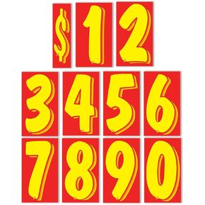 Versa-Tags 11 Dozen 12 Packs of Each of $ - 9 Sign 7 1/2 Inch Yellow & Red Numbers Windshield Pricing Stickers Car Dealer, Car Dealer Number Stickers, Windshield Pricing Numbers, Car Dealer Sticker