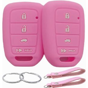 Silicone Rubber Key Fob Cover Compatible with Honda Accord CR-V Civic Crosstour Fit HR-V Pink/Pink 《 Only Fit Straight Key fob》